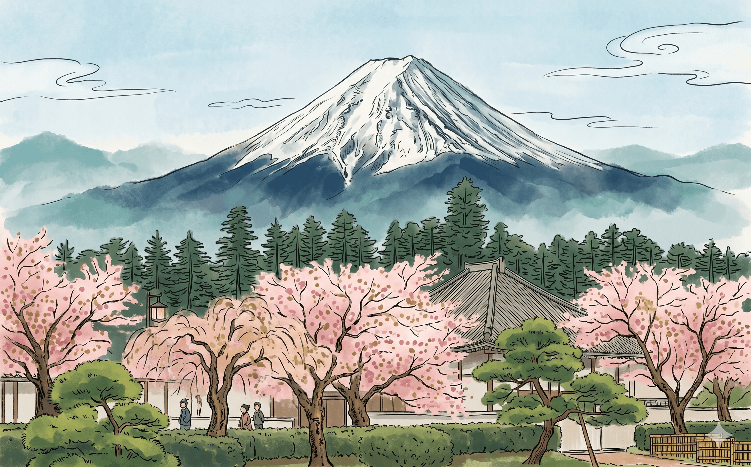 Monte Fuji y cerezos